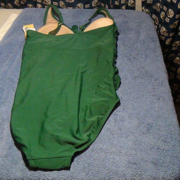 Kona Sol Womens Tie Front High Coverage One Piece Swimsuit Green M XL - Picture 12 of 16